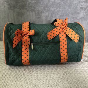 Belvah Duffle Bag Quilted Green Orange Bows Weekend Gym Travel Dance NEW